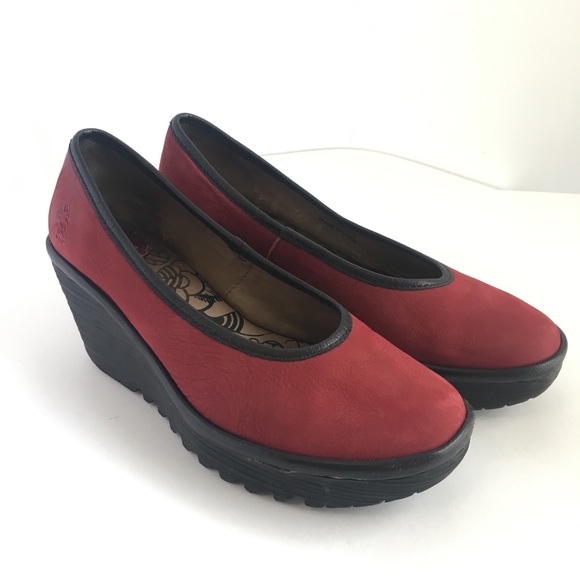 Fly London Shoes - Fly London Yoko Wedge in Red Leather Brushed Shoes